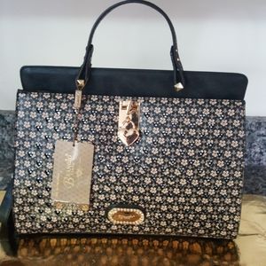 Brangio brand brown/creme bling purse new w tags shoulder strap/ handle